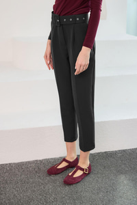 Pile Ve Kemer Detaylı Kumaş Pantolon Siyah