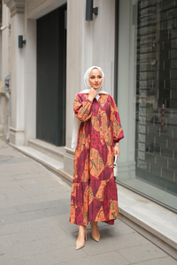 Pilea Luna Gipeli Elbise Bordo