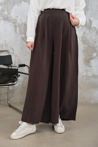 Pileli Bol Paça Pantolon Kahverengi