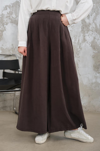 Pileli Bol Paça Pantolon Kahverengi