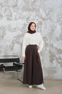 Pileli Bol Paça Pantolon Kahverengi