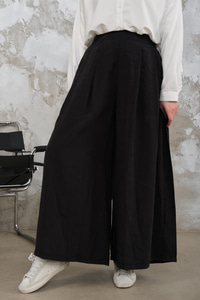 Pileli Bol Paça Pantolon Siyah