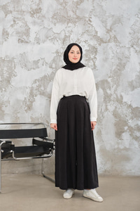 Pileli Bol Paça Pantolon Siyah