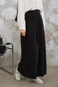 Pileli Bol Paça Pantolon Siyah