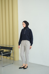 Pileli Düz Paça Pantolon Açık Gri