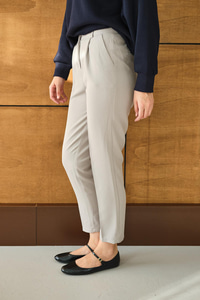 Pileli Düz Paça Pantolon Açık Gri