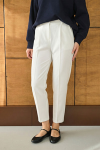 Pileli Düz Paça Pantolon Beyaz