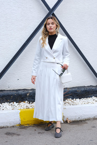 Pileli Etekli Takım Ekru