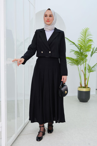 Pileli Etekli Takım Siyah