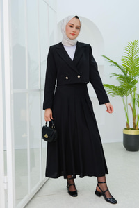 Pileli Etekli Takım Siyah