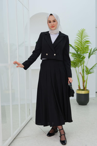 Pileli Etekli Takım Siyah