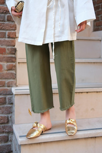 Pileli Ham Pantolon Haki Yeşil