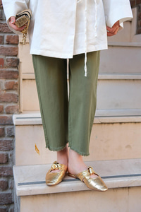 Pileli Ham Pantolon Haki Yeşil