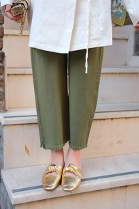 Pileli Ham Pantolon Haki Yeşil