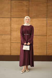 Pileli Kemer Bağlamalı Etekli Takım Mürdüm