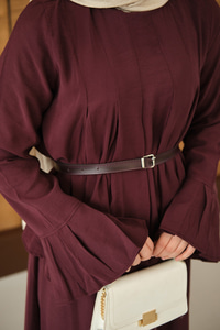 Pileli Kemer Bağlamalı Etekli Takım Mürdüm