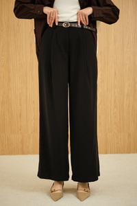 Pileli Kemerli Pantolon Siyah