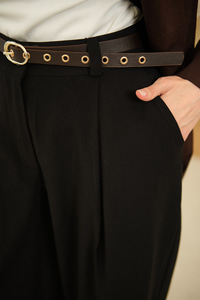 Pileli Kemerli Pantolon Siyah