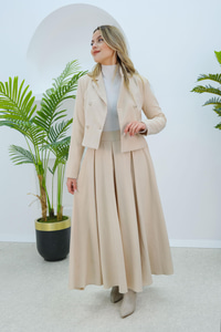 Pilikaşe Etekli İkili Takım Krem