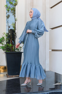 Pilise Detay  Elbise Gri