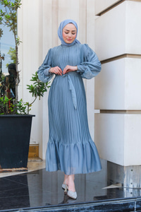 Pilise Detay  Elbise Gri