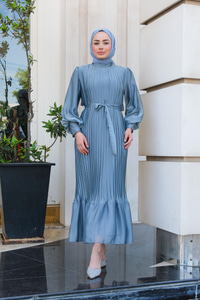 Pilise Detay  Elbise Gri