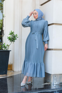 Pilise Detay  Elbise Gri