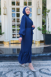 Pilise Detay  Elbise Lacivert