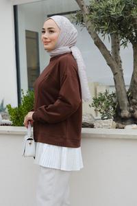 Pilise Detaylı Tunik Kahverengi