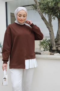 Pilise Detaylı Tunik Kahverengi
