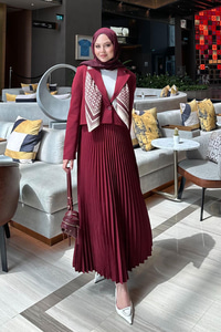 Pilise Etek Ceketli Takım Bordo