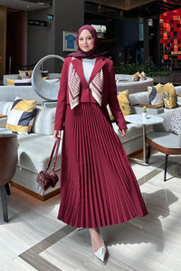 Pilise Etek Ceketli Takım Bordo