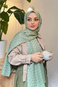 Piramit Desen Jakar Şal Mint Yeşil