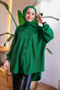 Uygun Fiyatlı PLISELI ORME GOMLEK YESIL | Loccomoda.com 