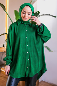 Uygun Fiyatlı PLISELI ORME GOMLEK YESIL | Loccomoda.com 