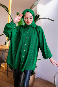 Uygun Fiyatlı PLISELI ORME GOMLEK YESIL | Loccomoda.com 