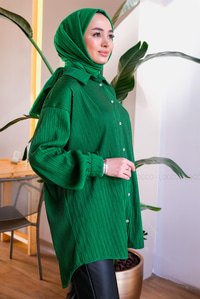 Uygun Fiyatlı PLISELI ORME GOMLEK YESIL | Loccomoda.com 