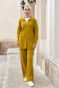 Polo Yaka Fitilli İkili Takım Yağ Yeşil