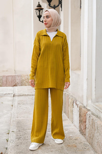 Polo Yaka Fitilli İkili Takım Yağ Yeşil