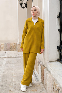 Polo Yaka Fitilli İkili Takım Yağ Yeşil