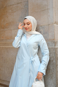 Poplin Yan Bağlamalı Elbise Açık Mavi