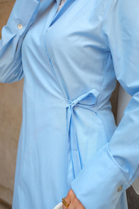 Poplin Yan Bağlamalı Elbise Bebe Mavi