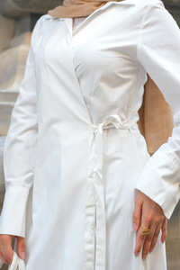 Poplin Yan Bağlamalı Elbise Beyaz