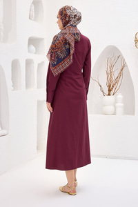 Poplin Yan Bağlamalı Elbise Bordo