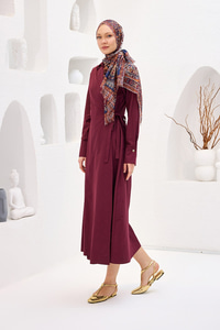 Poplin Yan Bağlamalı Elbise Bordo