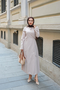 Poplin Yan Bağlamalı Elbise Gri