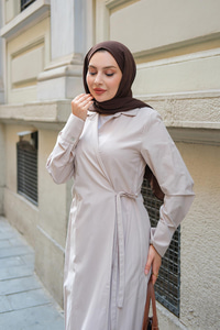 Poplin Yan Bağlamalı Elbise Gri