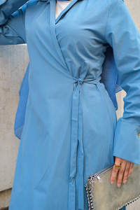 Poplin Yan Bağlamalı Elbise İndigo Mavi