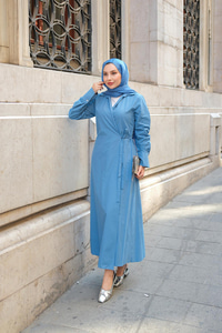 Poplin Yan Bağlamalı Elbise İndigo Mavi