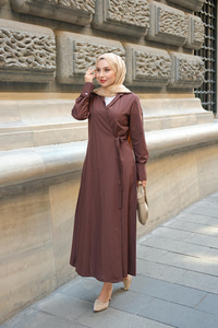 Poplin Yan Bağlamalı Elbise Kahverengi